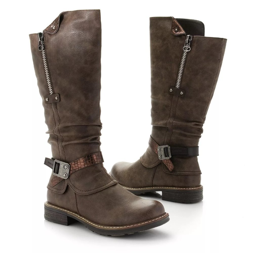 EMMSHU CLESY Tall Boot with Buckle Detail Brown NIB Size 6 - 6.5